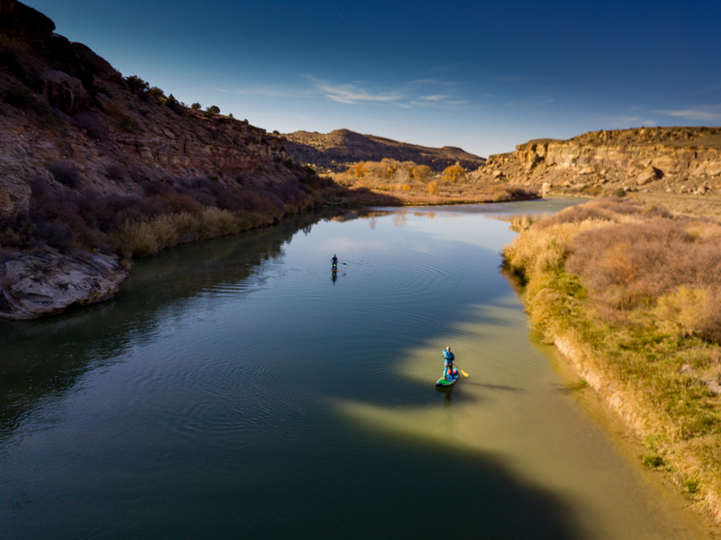 Winter paddling in the desert Southwest along the Gunnison River near Grand Junction Colorado.